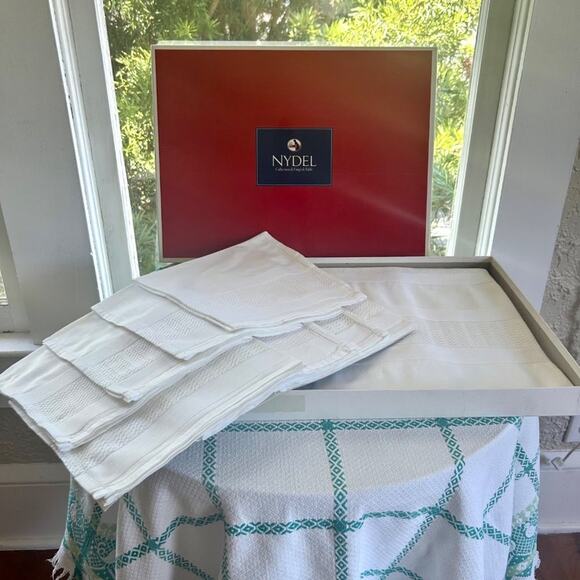 Vintage Nydel White Cotton Tablecloth and Matching Napkin Service for Eight - Picture 16 of 16